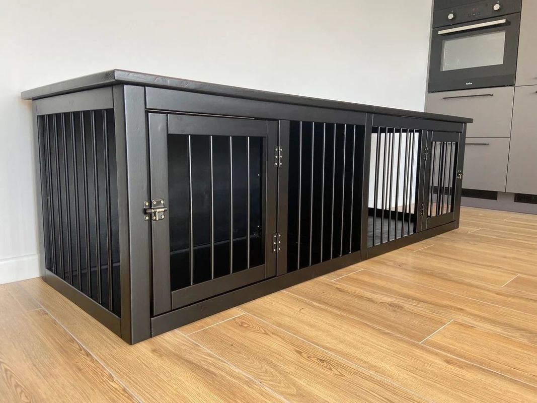 CE Kayu Hewan Peliharaan Furnitur Kayu Pintu Ganda Peti Anjing Buatan Tangan W140 * D50 * H50cm