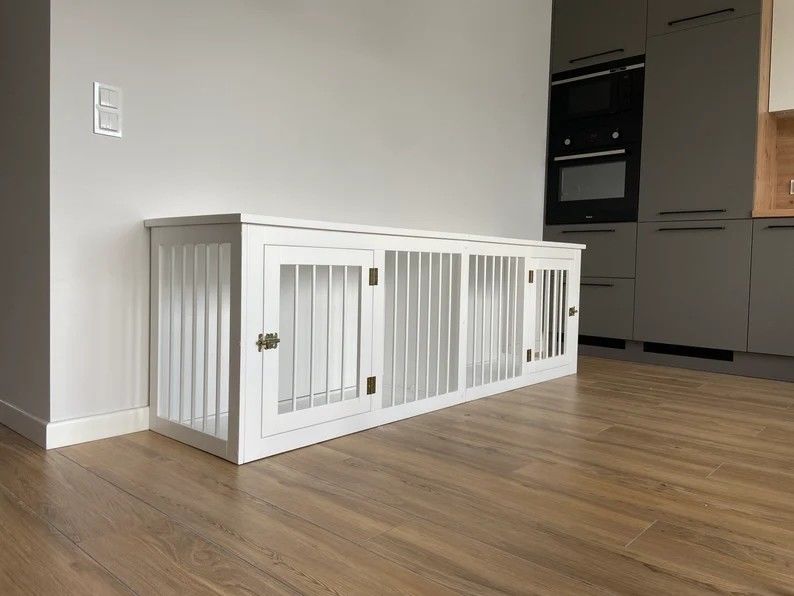 CE Kayu Hewan Peliharaan Furnitur Kayu Pintu Ganda Peti Anjing Buatan Tangan W140 * D50 * H50cm