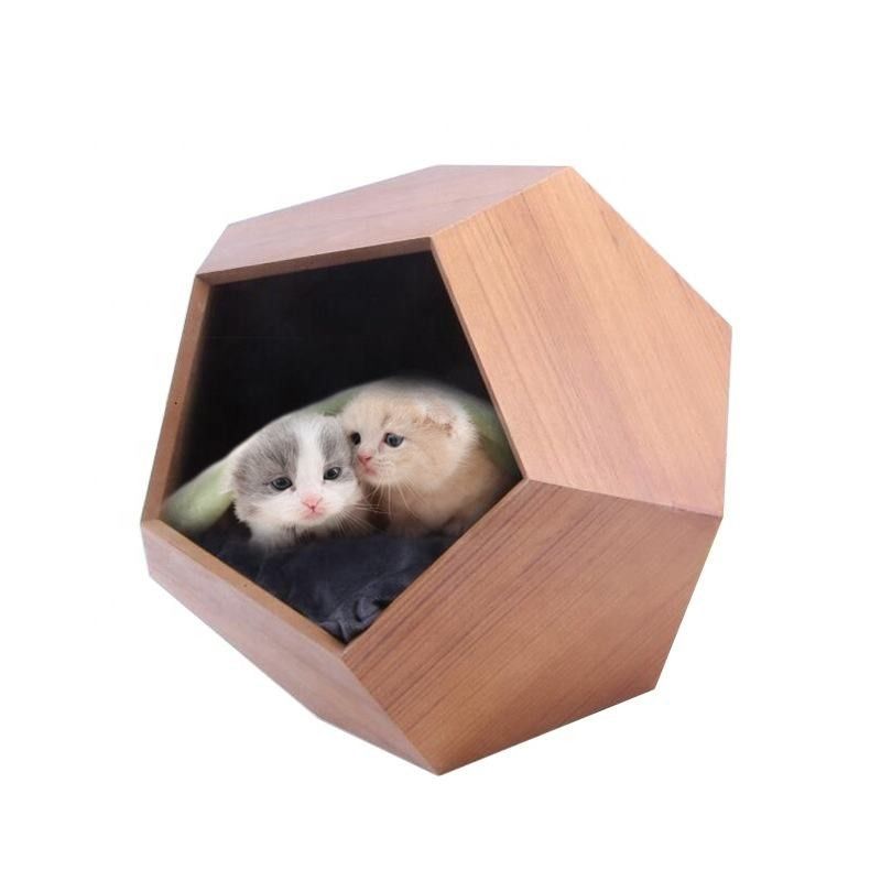 SGS Polygon Pentagon Wood Pet Furniture Kandang Kucing Kayu Alami