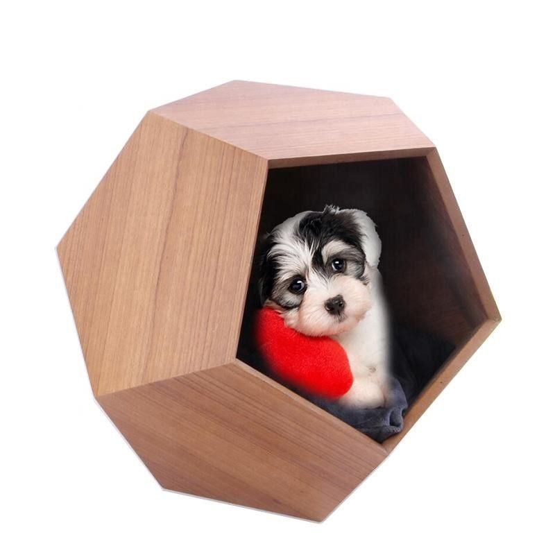 SGS Polygon Pentagon Wood Pet Furniture Kandang Kucing Kayu Alami