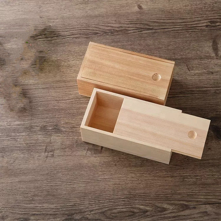 OEM Sliding Lidded Pine Wood Storage Box Kotak Kayu Dekoratif Untuk Hadiah