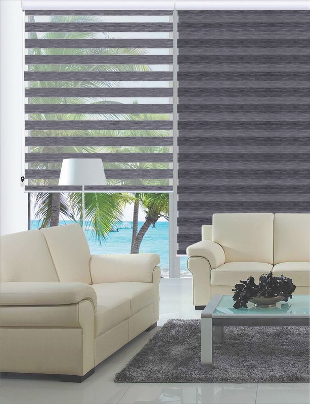 Cordless Dual Layer Roller Shades Siang Dan Malam Zebra Roller Blinds Penyaringan Cahaya