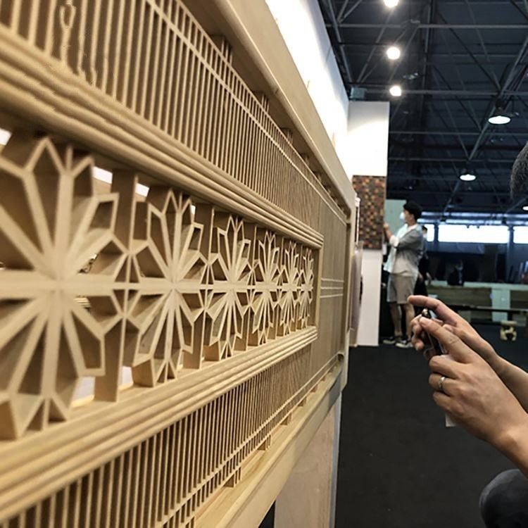 Interior Dekoratif Woodworking Kumiko Solid Pine Wood Room Divider Disesuaikan