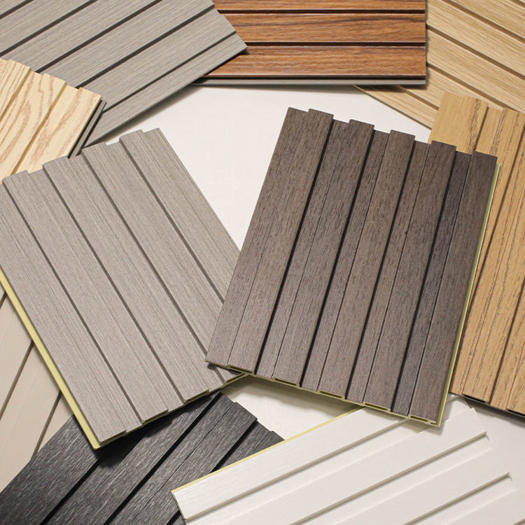 Interior Dekoratif Papan Dinding Panel Langit-langit PVC Lapisan Serat Bambu Seni Louver Panel Latar Belakang WPC Panel Slat Fluted