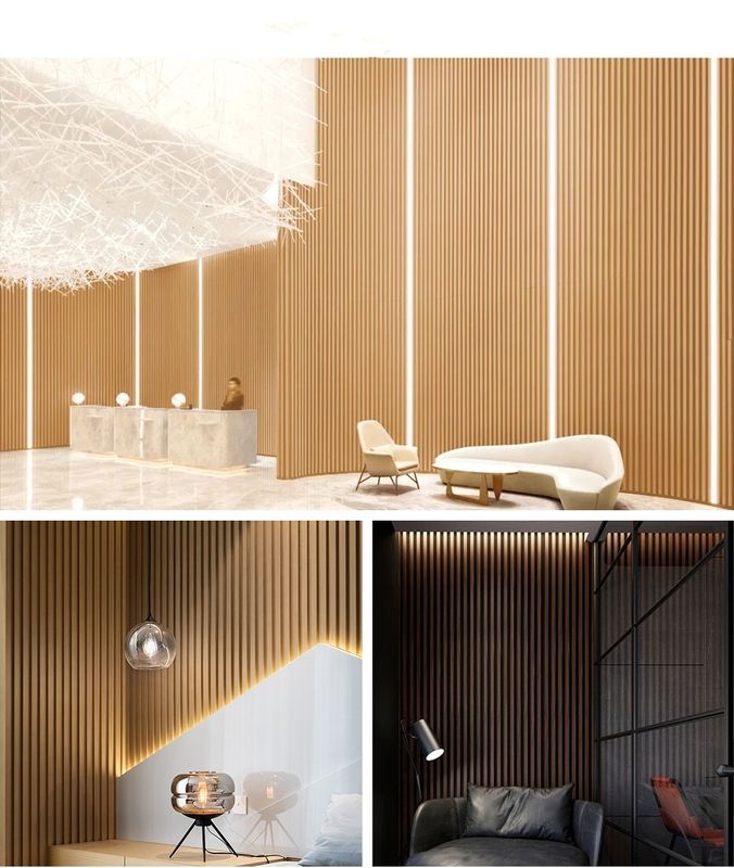 Interior Dekoratif Papan Dinding Panel Langit-langit PVC Lapisan Serat Bambu Seni Louver Panel Latar Belakang WPC Panel Slat Fluted