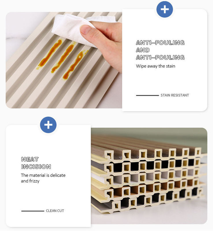 Dekorasi interior interior warna kayu hemat energi tahan cuaca anti goresan panel dinding WPC efek 3D
