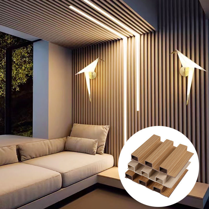 Pabrik Dekorasi Indoor PVC Lapisan Cladding Wall Board WPC Interior Fluted Wall Panel