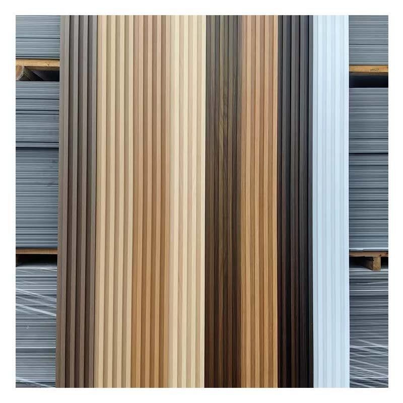Dekorasi Wallboards Langit-langit Louver Wpc Fluted Panel Slat Kayu Pvc Wpc Wall Panel Interior Dengan Led