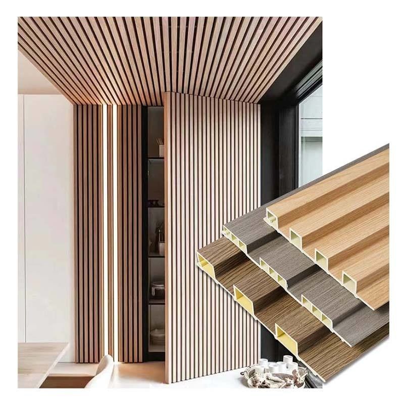 Dekorasi Wallboards Langit-langit Louver Wpc Fluted Panel Slat Kayu Pvc Wpc Wall Panel Interior Dengan Led