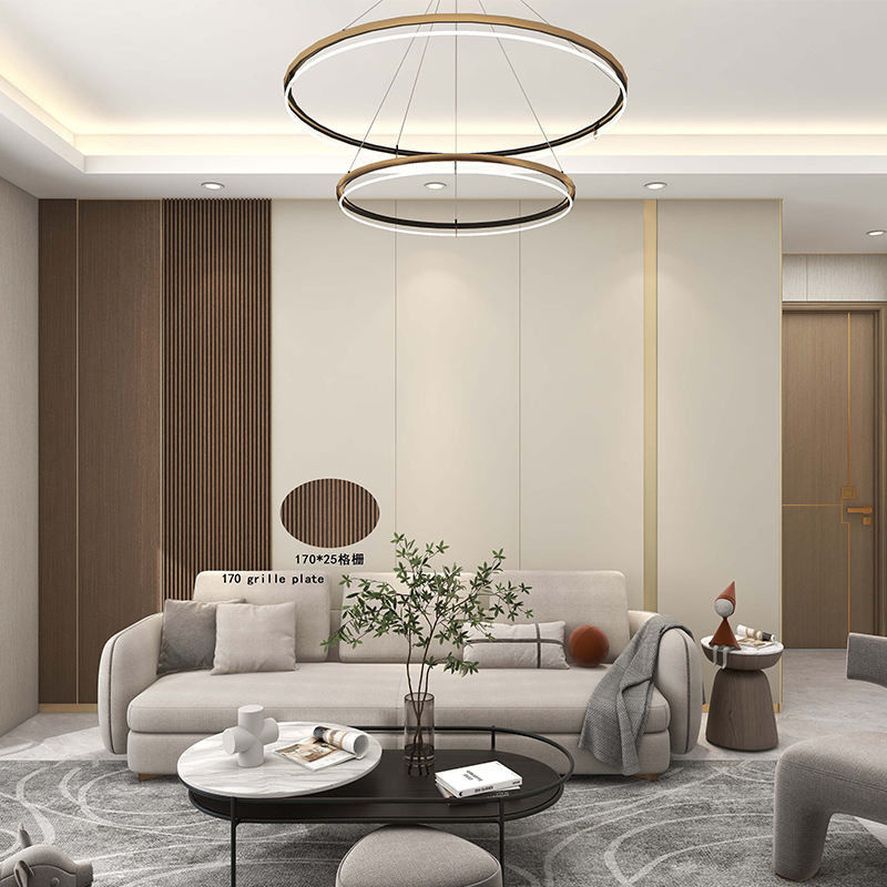 Dekorasi Wallboards Langit-langit Louver Wpc Fluted Panel Slat Kayu Pvc Wpc Wall Panel Interior Dengan Led