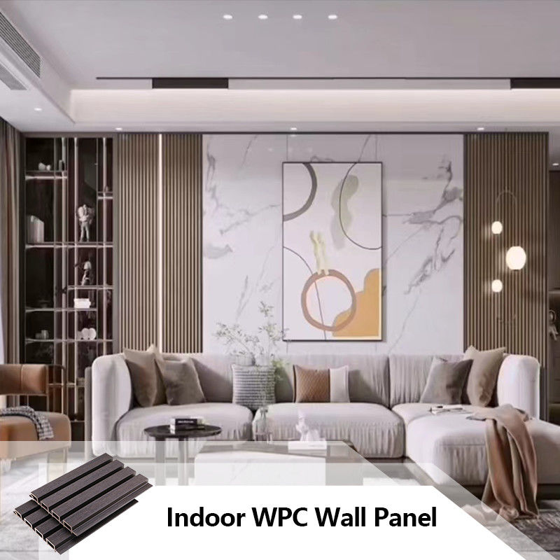 Panel dinding Wpc Dekorasi interior Papan dalam ruangan Kayu Plastik Komposit Wpc Pvc Panel dinding Wpc Fluted Panel dinding alur hitam