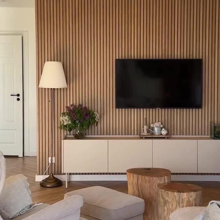 Panel Dinding Bergaris WPC Interior 3D PVC Alternatif Kayu Panel Luar Ruangan/Komersial/Dapur/Gym Lembaran Plastik Panel Dinding Tahan Air