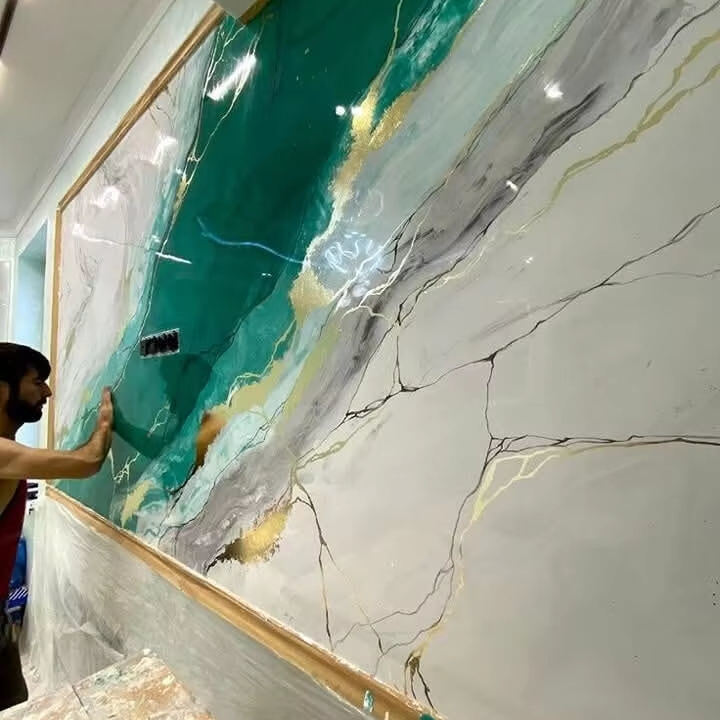 Romantik Dekoratif PVC Marmer Lembar Pink Bunga UV Marmer Panel Dinding Untuk Dekorasi Kamar Tidur