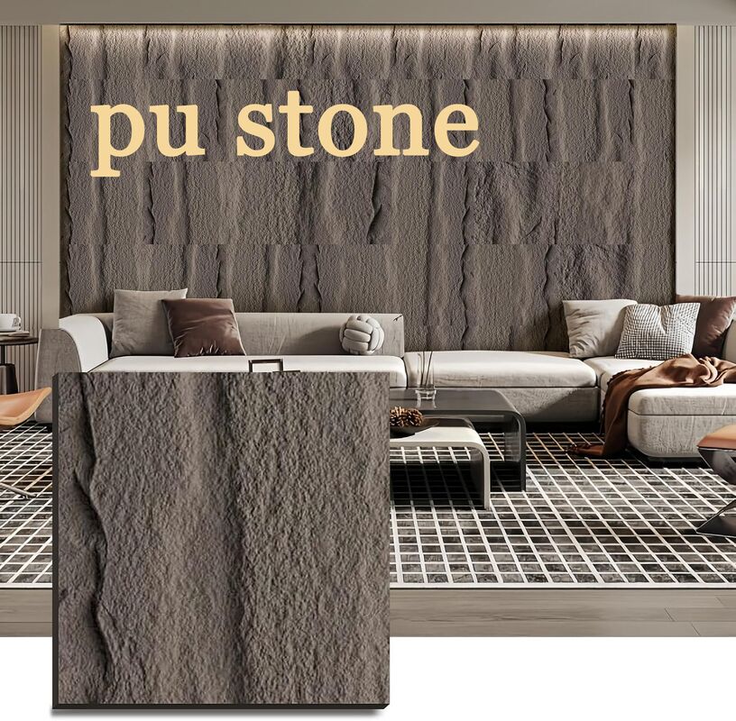 Pabrik Pu Stone Wall Panel Pu Faux Stone Panels Jamur Lihat 1200x600mm Indoor Interior Dekoratif Panel Jamur Deco Wall