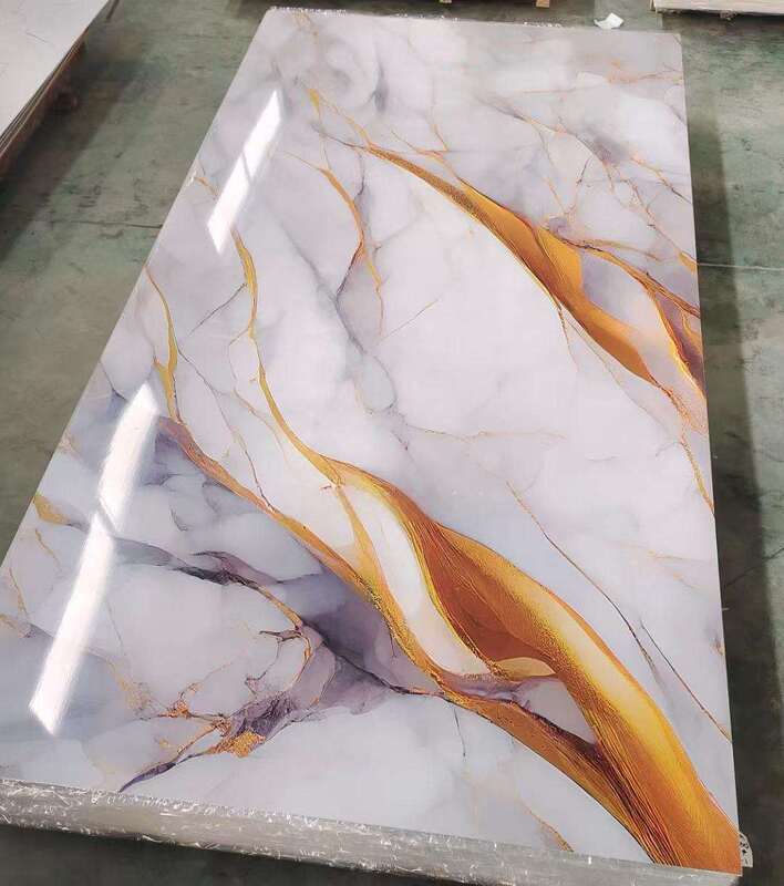 Lembaran Marmer UV Panel Dinding PVC Modern Papan Dekoratif Glossy Tinggi Plastik untuk Latar Belakang TV Interior Rumah 1220x2440mm*3mm