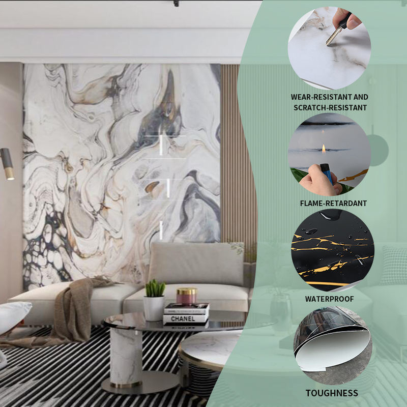 Gold Powder Stone Vein Wall Pabel Marmer bermotif UV High-gloss Marmer Moisture-proof Besar ketebalan Custom PVC Marmer Sheet