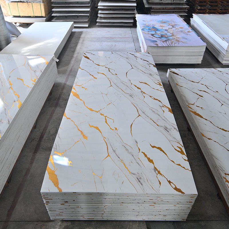 Gold Powder Stone Vein Wall Pabel Marmer bermotif UV High-gloss Marmer Moisture-proof Besar ketebalan Custom PVC Marmer Sheet