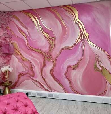 Romantik Dekoratif PVC Marmer Lembar Pink Bunga UV Marmer Panel Dinding Untuk Dekorasi Kamar Tidur