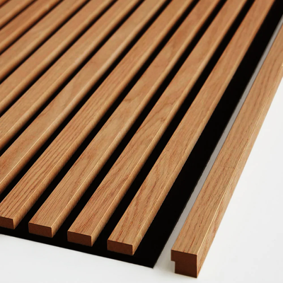 kualitas Sampel Link/Strip Kayu Biji Dekoratif Permukaan Akupanel Papan Akustik Felt Kayu Slate Kayu Dinding Slated Bahan Soundproof pabrik